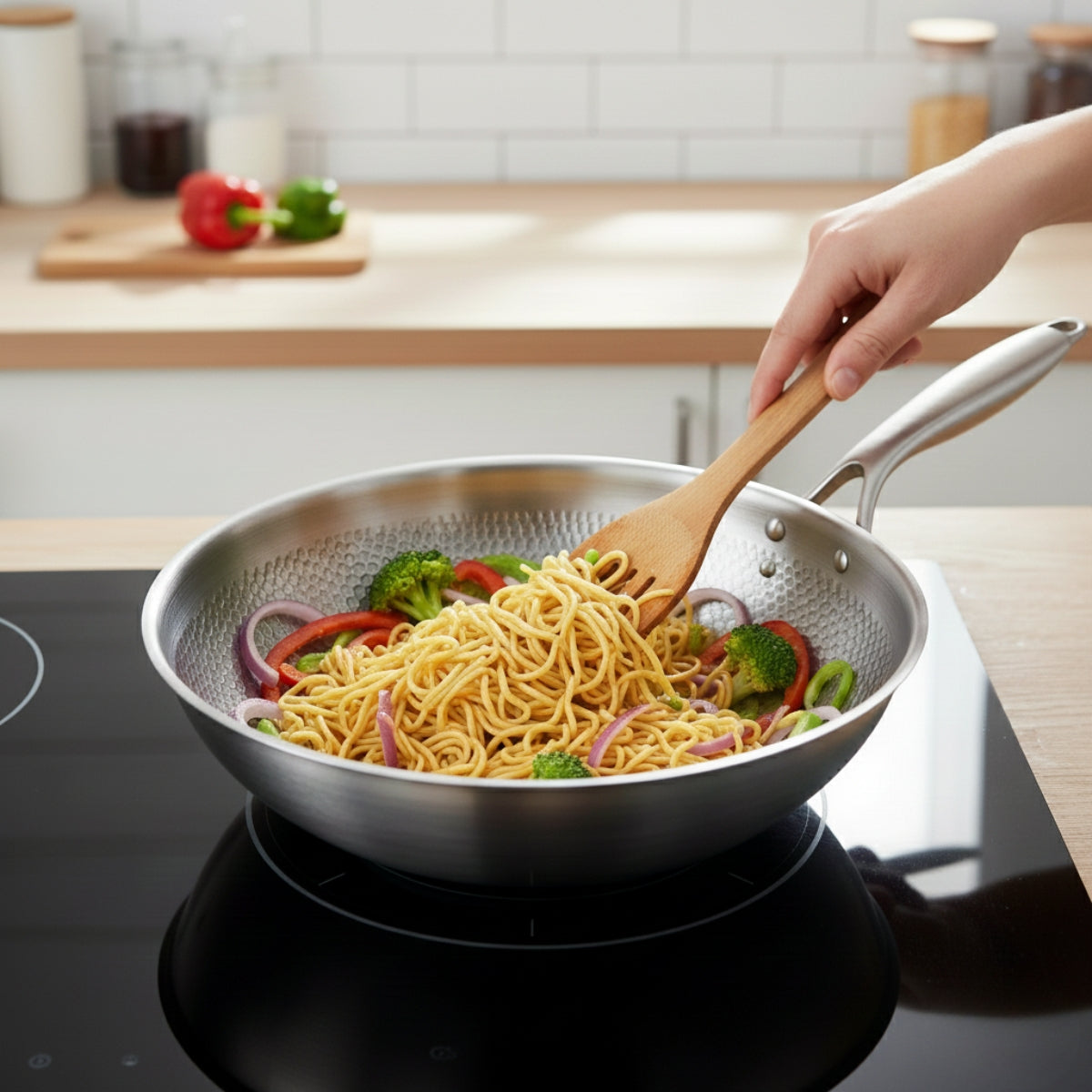 Hand-Hammered Titanium Wok Pan with Flat Base