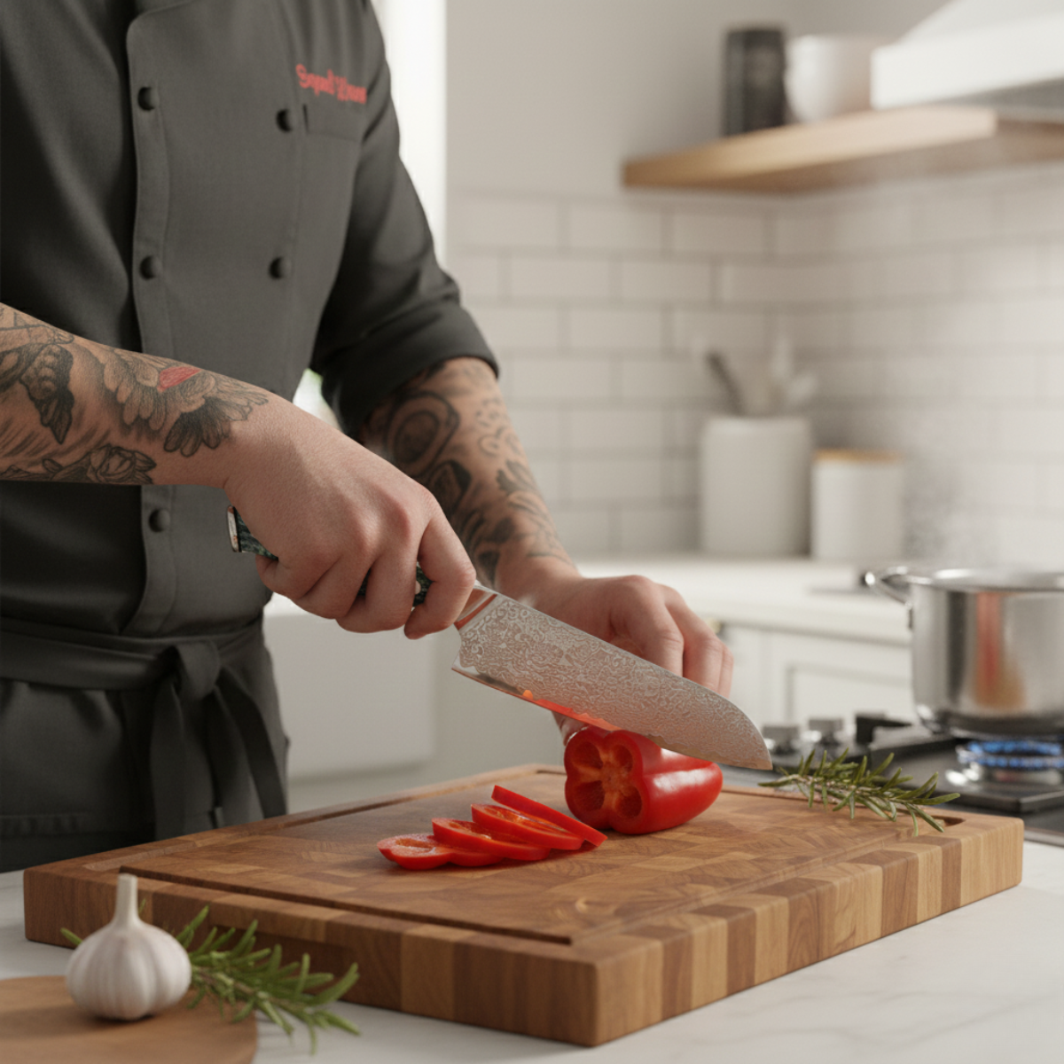 Japanisches Damaszener-Kochmesser – 20,4 cm Vielseitige Klinge