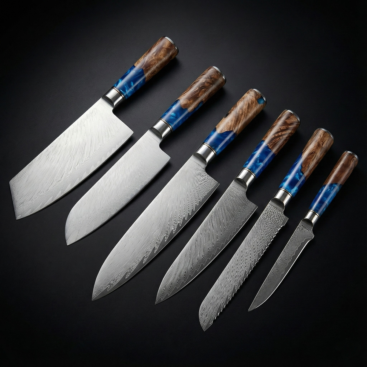 Limitierte Auflage Japanisches Damascus Messer-Set – 6-teilige Saphir-Serie