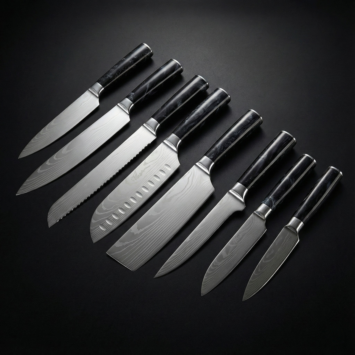 Premium Japanisches Damascus Messer-Set – 8-teilige Präzisionskollektion