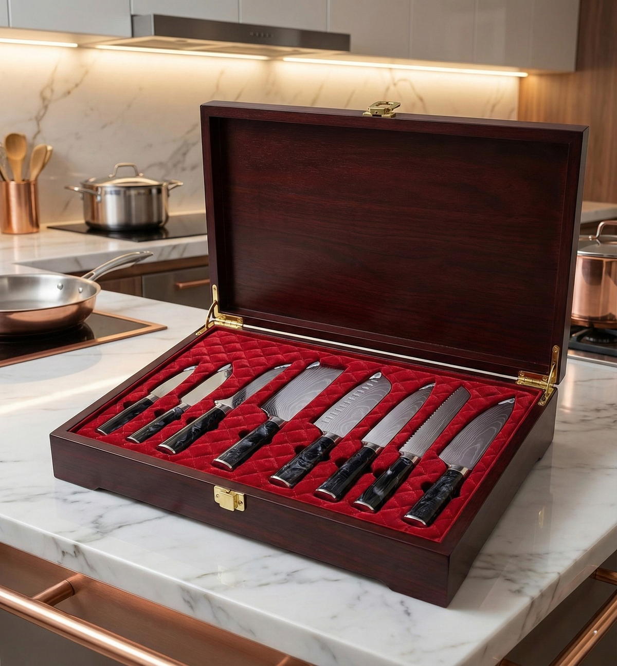 Premium Japanisches Damascus Messer-Set – 8-teilige Präzisionskollektion
