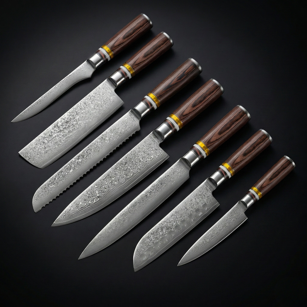 Professionelles Japanisches 7-teiliges Damascus Master-Messer-Set