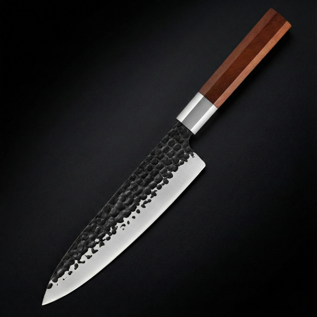 Gehämmertes Kochmesser aus Edelstahl im japanischen Stil – 18,5 cm Präzisionsklinge