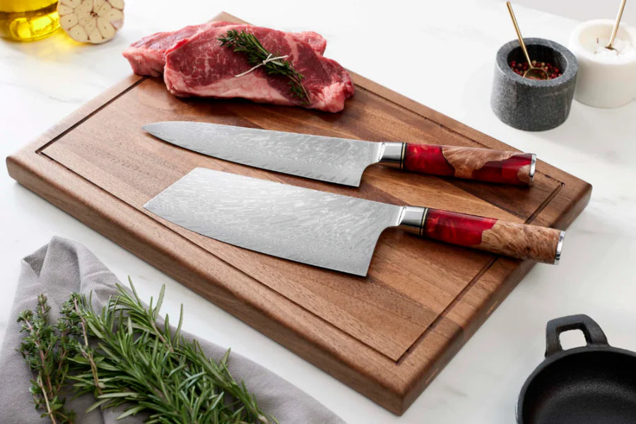 Japanisches Damascus Shinku 2-teiliges Performance-Set – Präzisionsklingen mit 19 cm & 20 cm