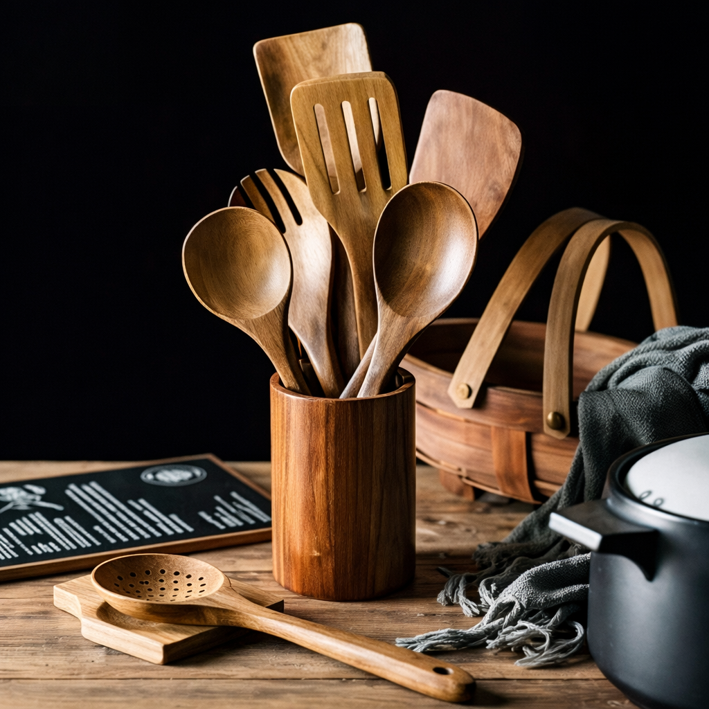 Traditionelles Japanisches Holz-Küchenutensilien-Set